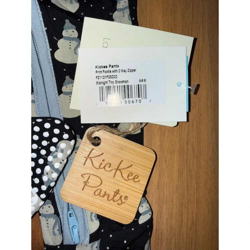 KicKee Pants Footie 6-9M Midnight Tiny Snowman NEW Bamboo Pajamas‎ winter zip